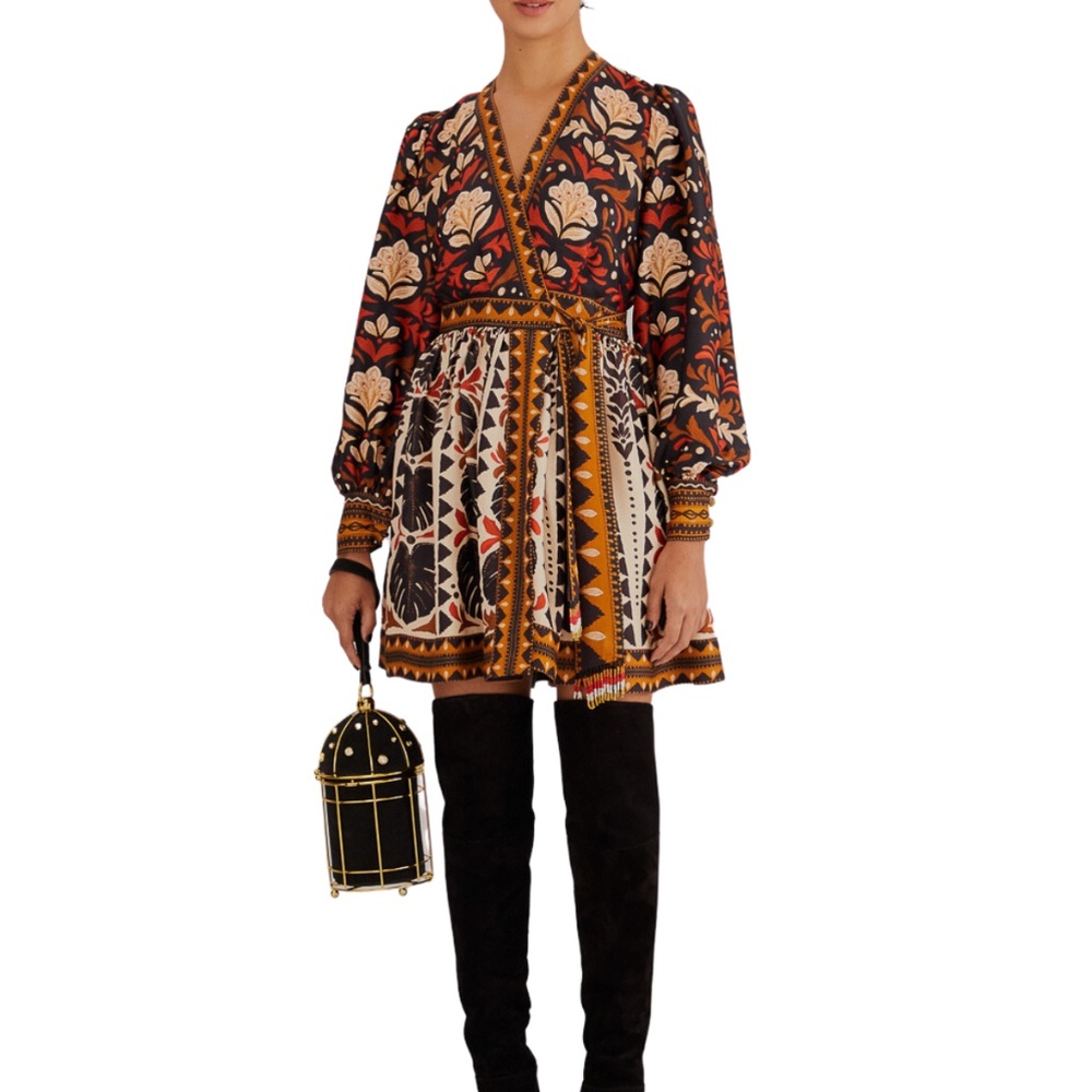 FARM Rio Tapestry Garden Multicolor V Neckline Mini Dress S